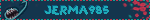 the text 'Jerma985' is written out on a teal background.  on the left side, there is a music note with a mouth, teeth, and eyes.